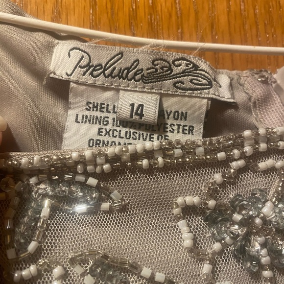 Silver Beaded Cold Shoulder Dress by Prelude. Size 14 Pageant, Dinner, Awards - Picture 3 of 5